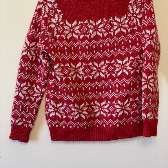 Abercrombie & Fitch L pullover sweater snowflake knit cozy cabincore winter red - Picture 7 of 7